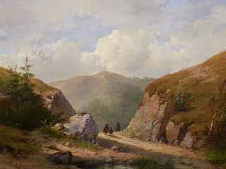 Andreas Schelfhout - Gebirgslandschaft mit Bauern