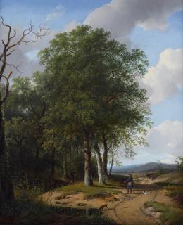 Andreas Schelfhout - Hunters in a wooded landscape