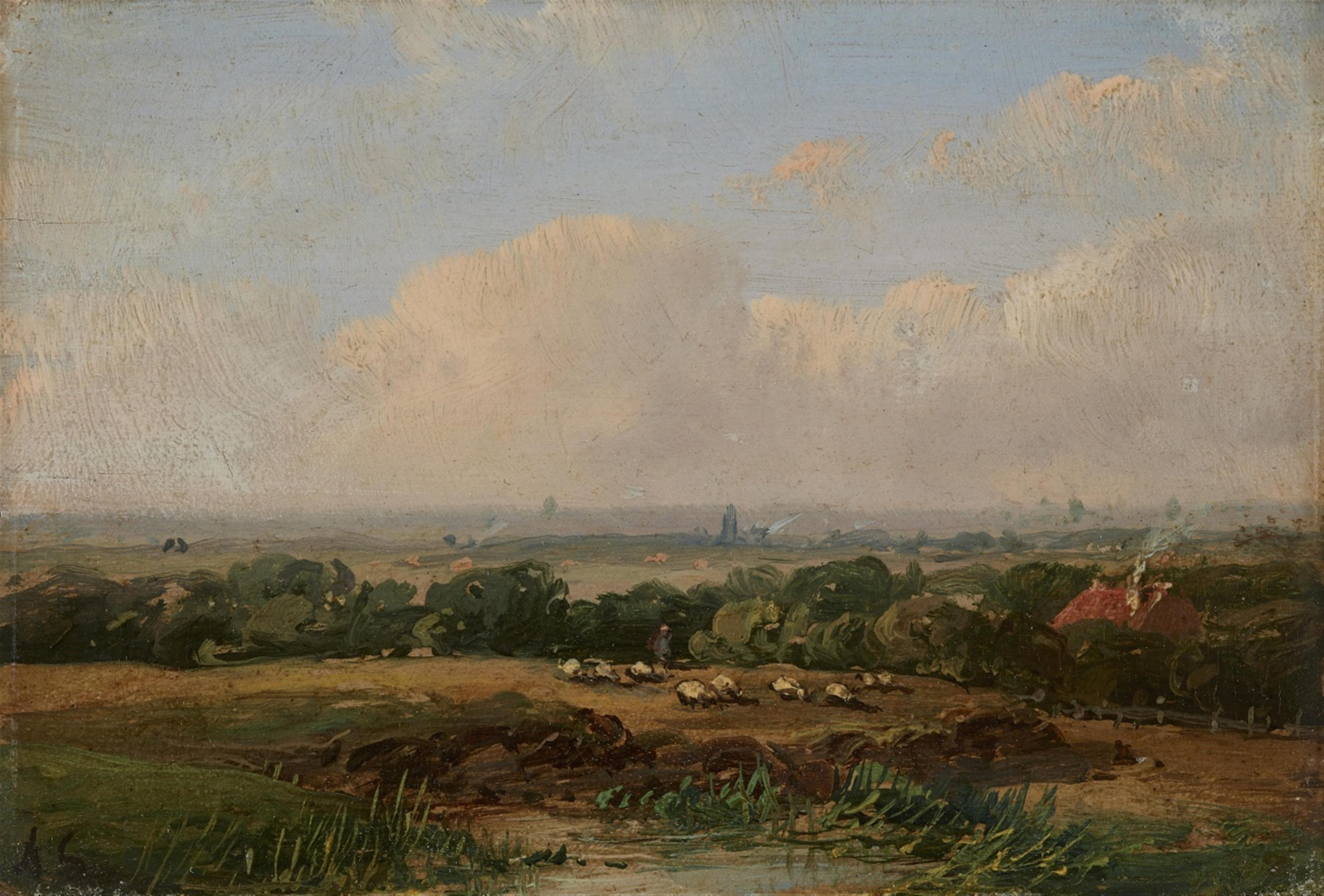Andreas Schelfhout - Kleine Landschaft mit Schafherde