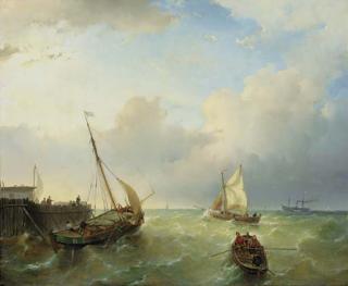 Andreas Schelfhout - Shipping in stormy water