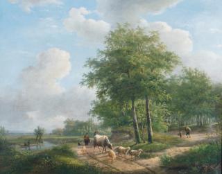 Andreas Schelfhout - Walking along a sunlit path in the countryside