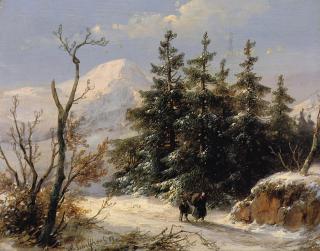Andreas Schelfhout - Wanderers on a snow covered path