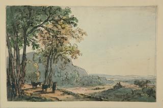 Andreas Schelfhout - Weite Landschaft mit einem Hirten.