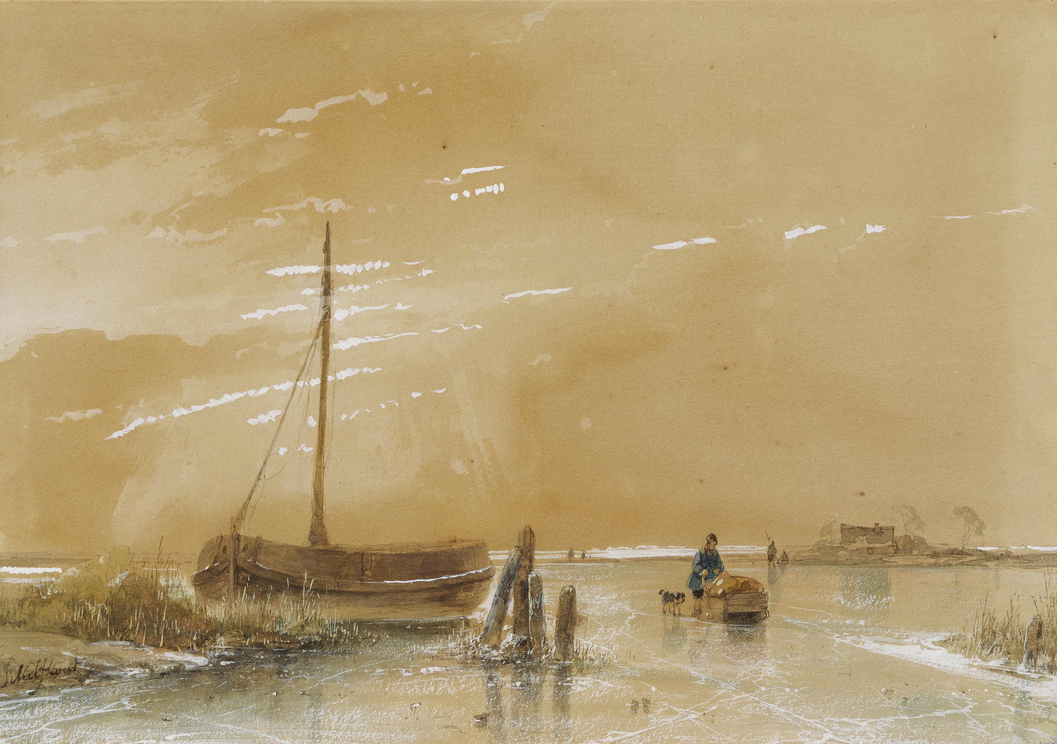 Andreas Schelfhout - Winterszene an der holländischen Küste.