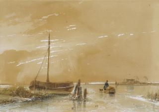 Andreas Schelfhout - Winterszene an der holländischen Küste.