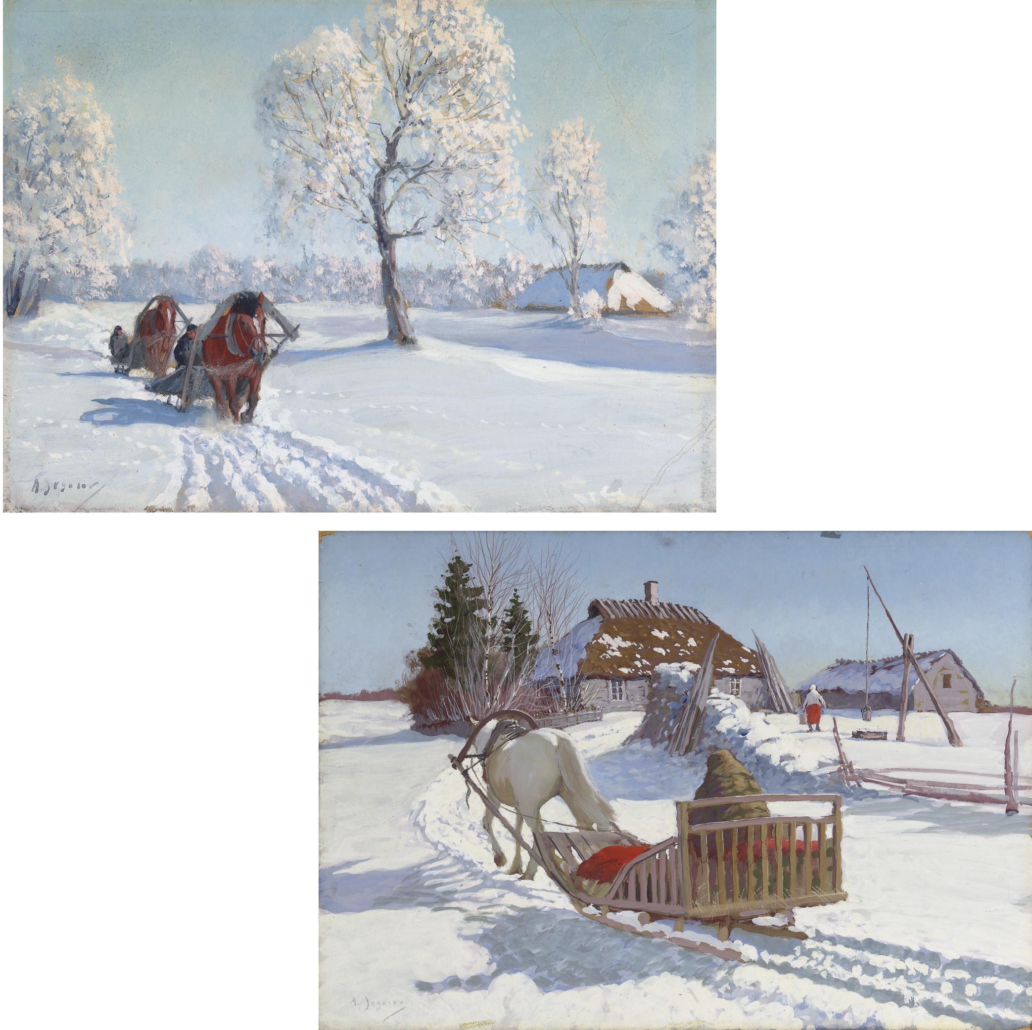 Andrei Afanas\'evich Egorov - A Sleigh Returning To A Farmstead; And Two Sleighs On A Winter Track