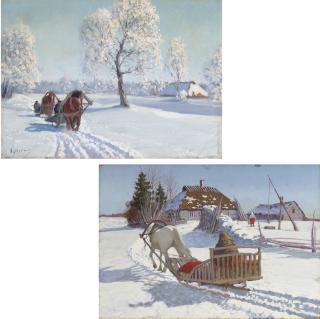 Andrei Afanas\'evich Egorov - A Sleigh Returning To A Farmstead; And Two Sleighs On A Winter Track