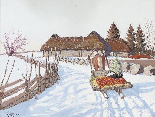 Andrei Afanas\'evich Egorov - A troika before a farmstead in the snow