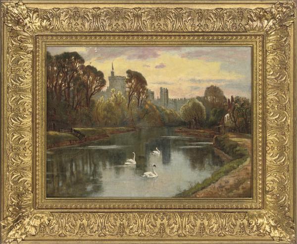 Andrew Benjamin Donaldson - Swans On A Lake With Windsor Castle Beyond