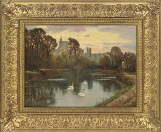 Andrew Benjamin Donaldson - Swans On A Lake With Windsor Castle Beyond