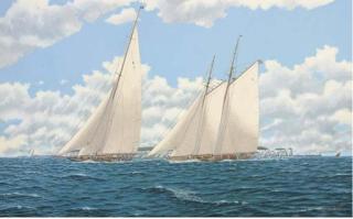 Andrew Bennett - Britannia and Westward in close quarters in the Channel off the Isle of Purbeck