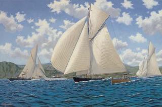 Andrew Bennett - Britannia Racing Downwind On The Clyde With Her Foresails Goose-Swung