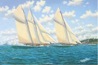 Andrew Bennett - Royal Rivals;  The King\'s cutter Britannia and the Kaiser\'s yacht Meteor (IV) racing off Cowes, 1912