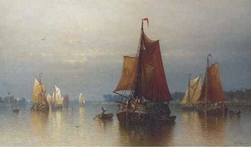 Andrew Fisher Bunner - Rhine-Boats On The River Maas, Off The Coast of Dordrecht, Holland