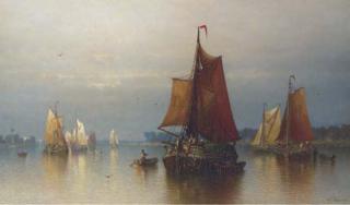 Andrew Fisher Bunner - Rhine-Boats On The River Maas, Off The Coast of Dordrecht, Holland