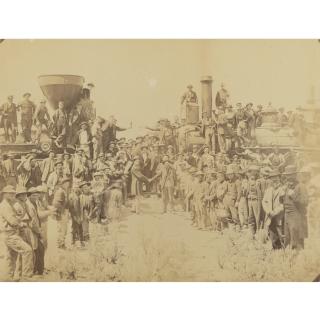 Andrew Joseph Russell - East Meets West, Shaking Hands At The Laying Of The Last Rail, Promontory Point, Utah
