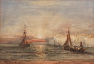 Andrew Nicholl RHA - Fishing Boats Off The Coast At Sunset