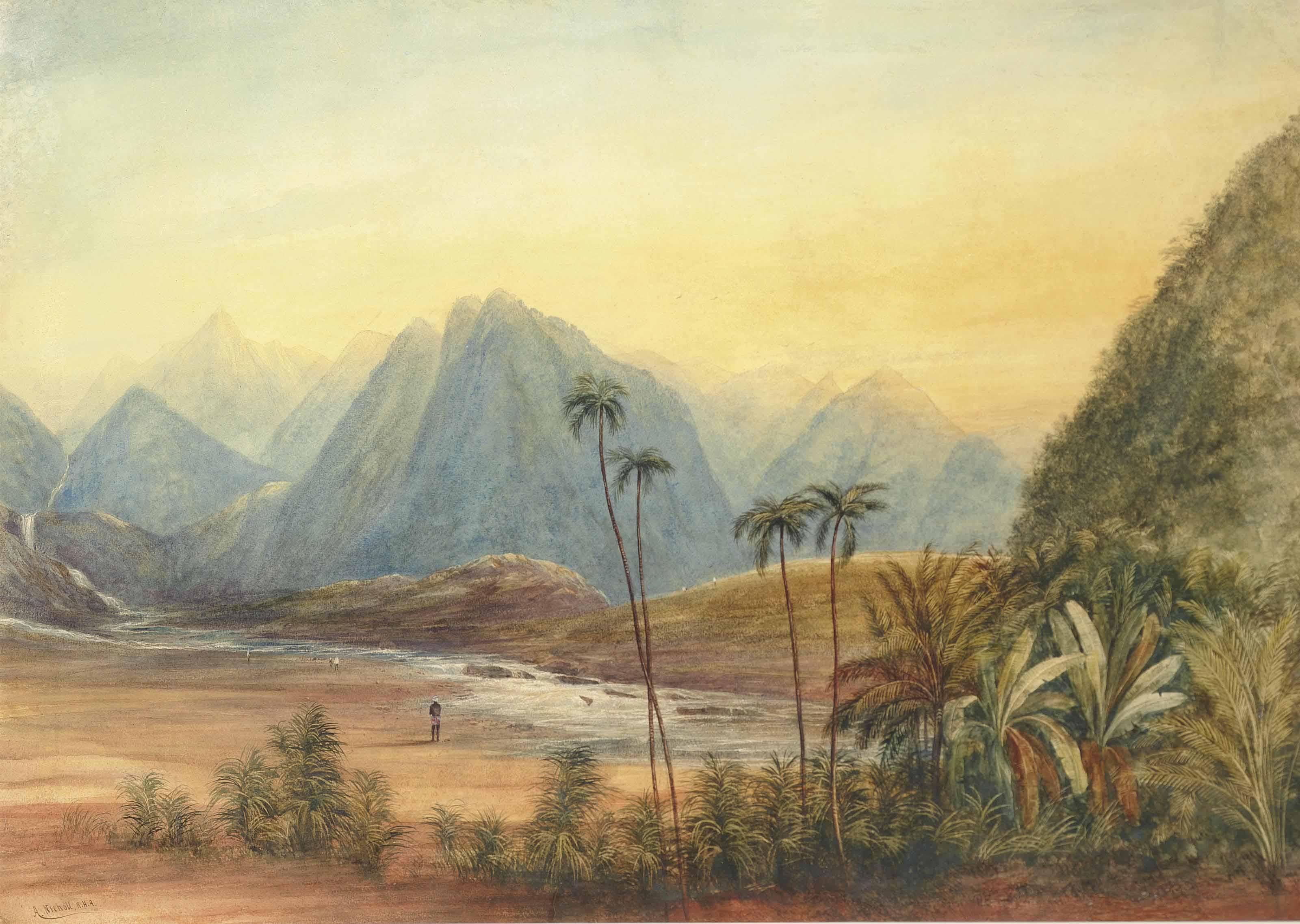 Andrew Nicholl - A River Landscape, Ceylon