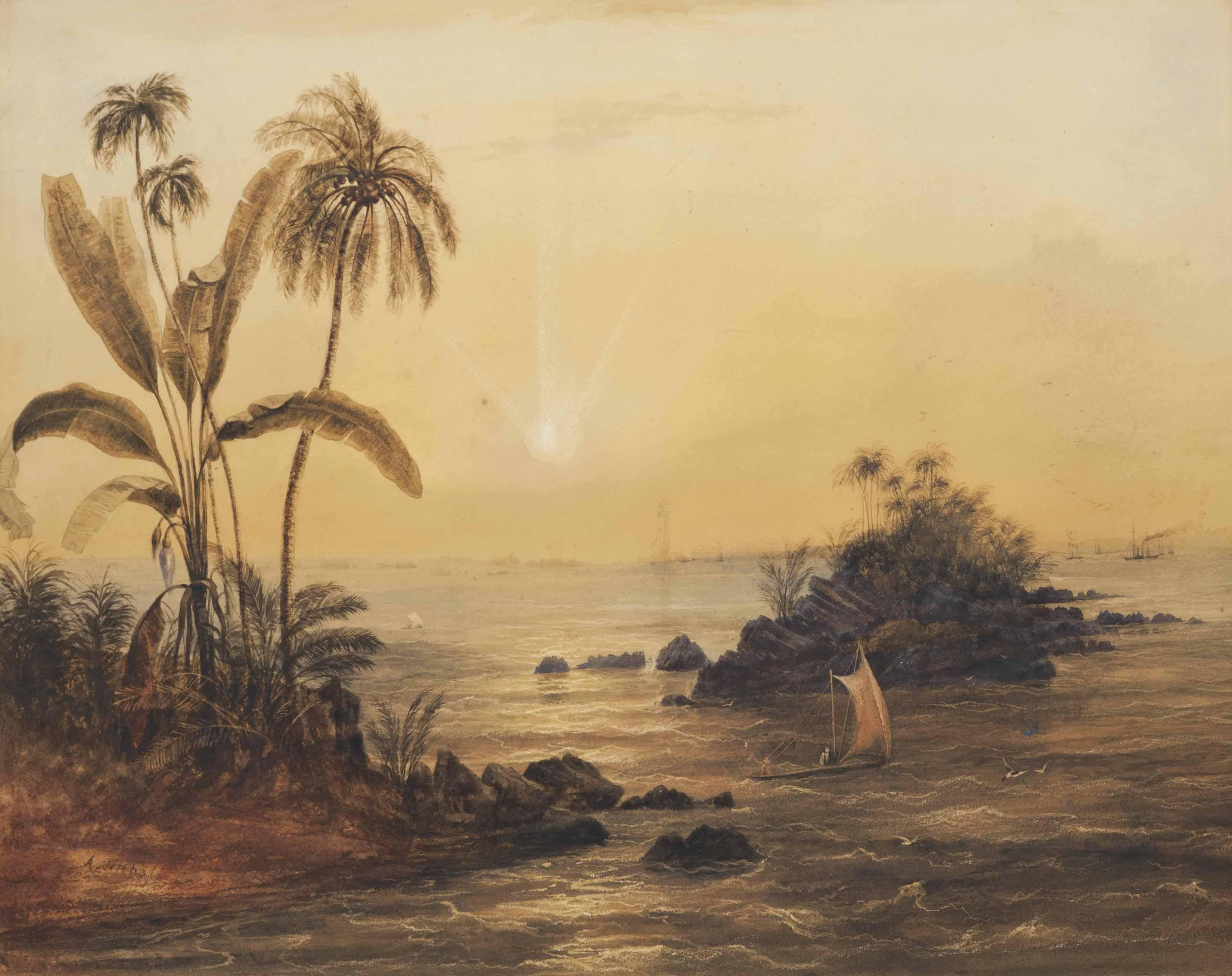 Andrew Nicholl - The Lighthouse And Harbour, Galle, Ceylon