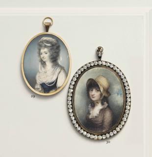 Andrew Plimer - A Girl, In Spotted Brown Dress With White Lace Collar And Straw Bonnet; Sky Background