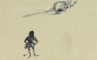 Andrew Wyeth - An Elf Looking at Santa\'s Silhouette in the Moon