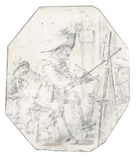 Andries Both - The Happy Painter: A Painter At His Easel With Two Assistants Grinding Colours And Drawing