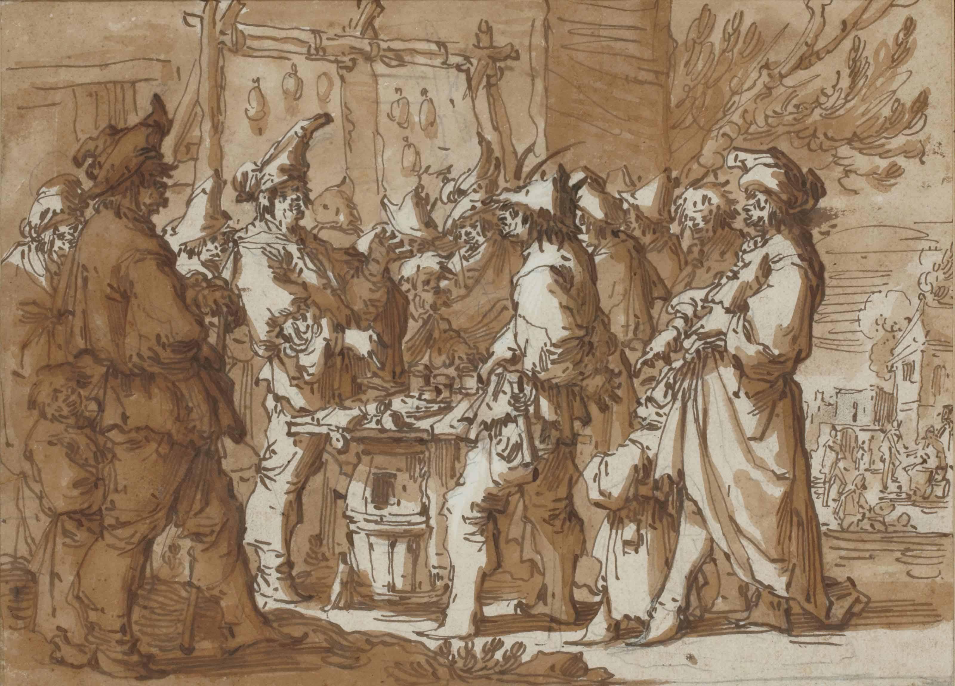 Andries Dirksz Both - Une scène de marché avec un charlatan