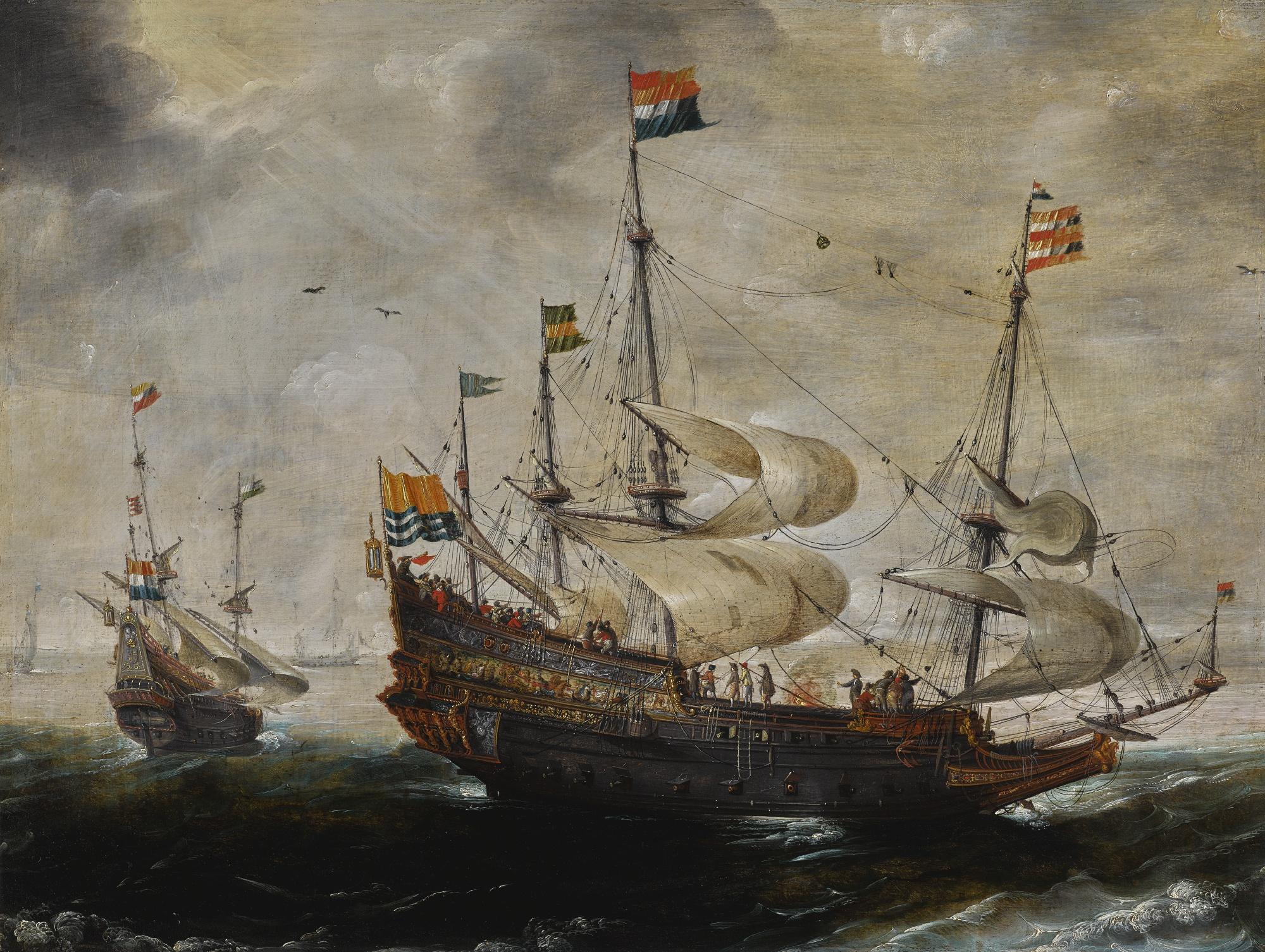 Andries Van Eertvelt - A Four-Masted Ship Flying The Flag Of Zeeland, Another Vessel Beyond
