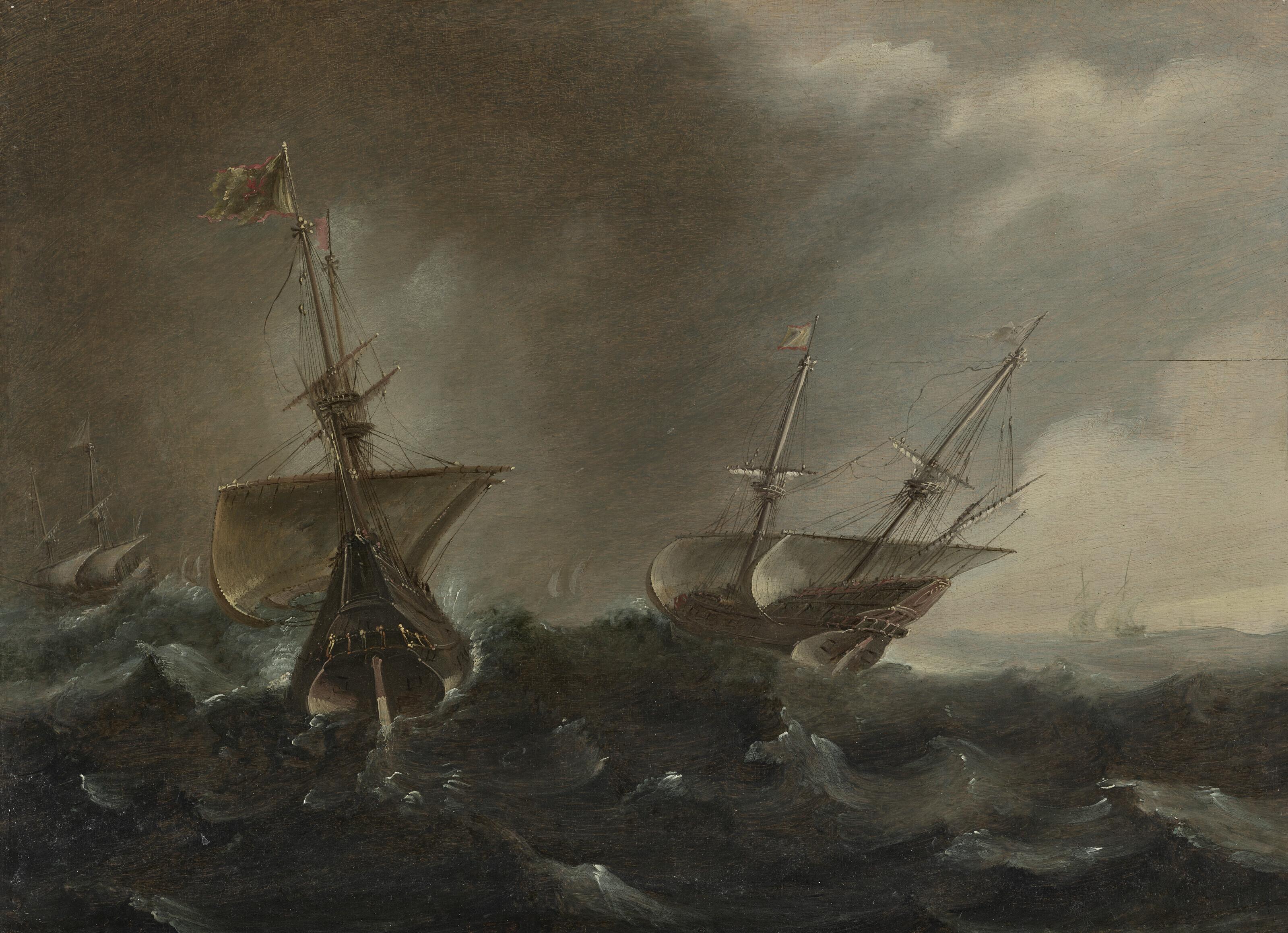 Andries Van Eertvelt - Two galleons in a squall