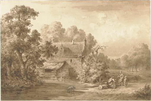 Andries Vermeulen - A Forest Landscape With Travellers Resting By A House With A Pond