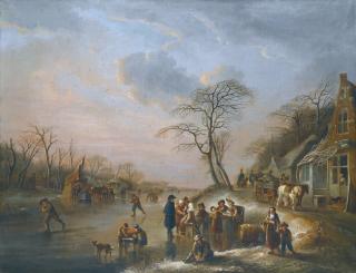 Andries Vermeulen - A Winter Landscape With Figures Seated Outside A Tavern On The Frozen River