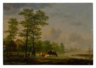 Andries Vermeulen - Landscape With Farmers, Cattle And Sheep Before A River