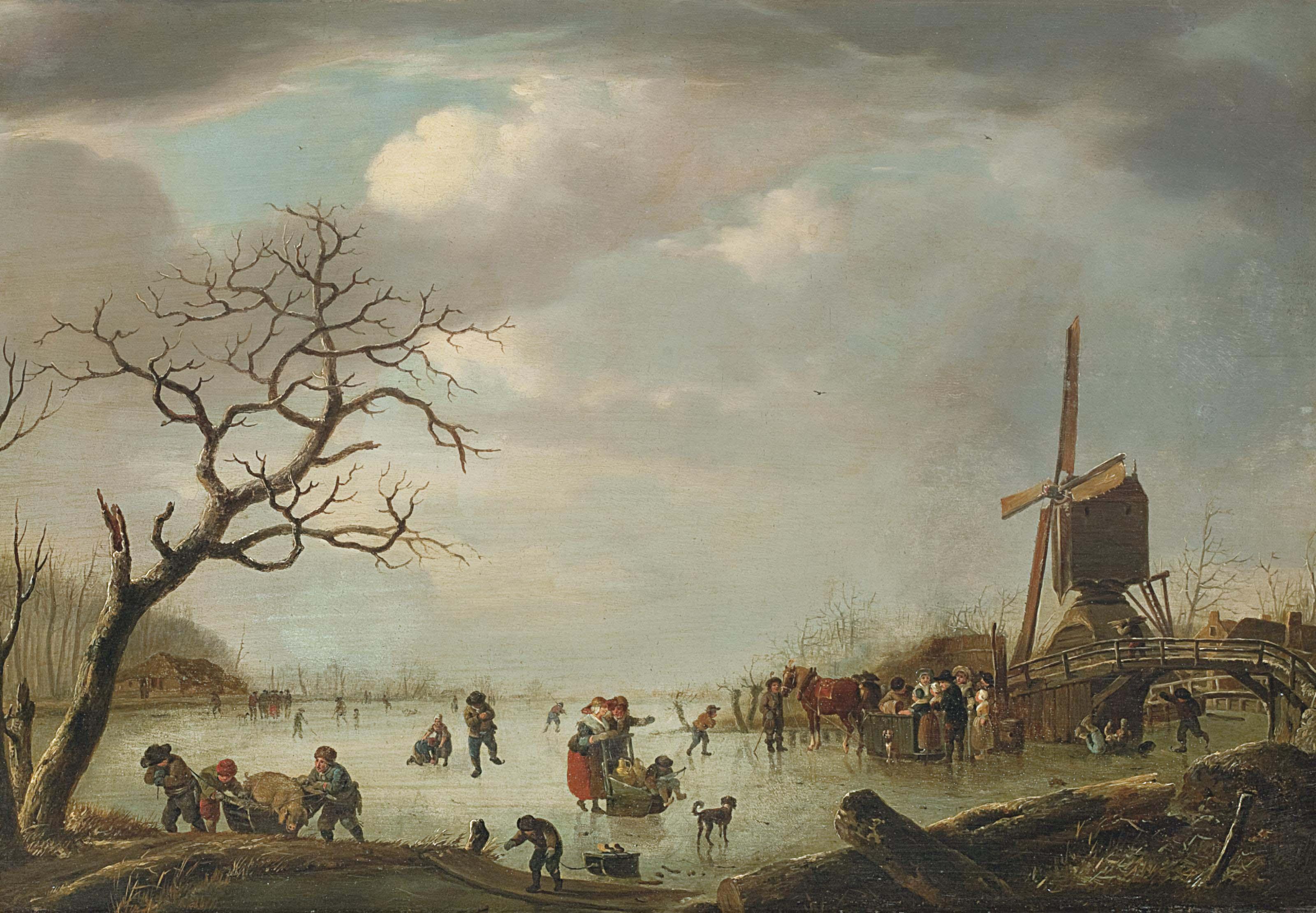 Andries Vermeulen - Patineurs près d\'un moulin