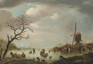 Andries Vermeulen - Patineurs près d\'un moulin