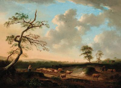 Andries Vermeulen - Shepherds with their flocks in an extensive landscape