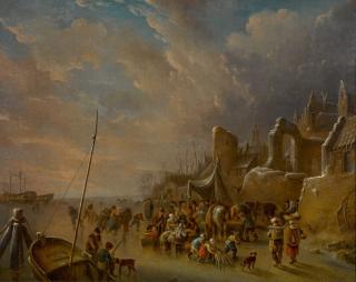 Andries Vermeulen - Winter Landscape With Figures Skating