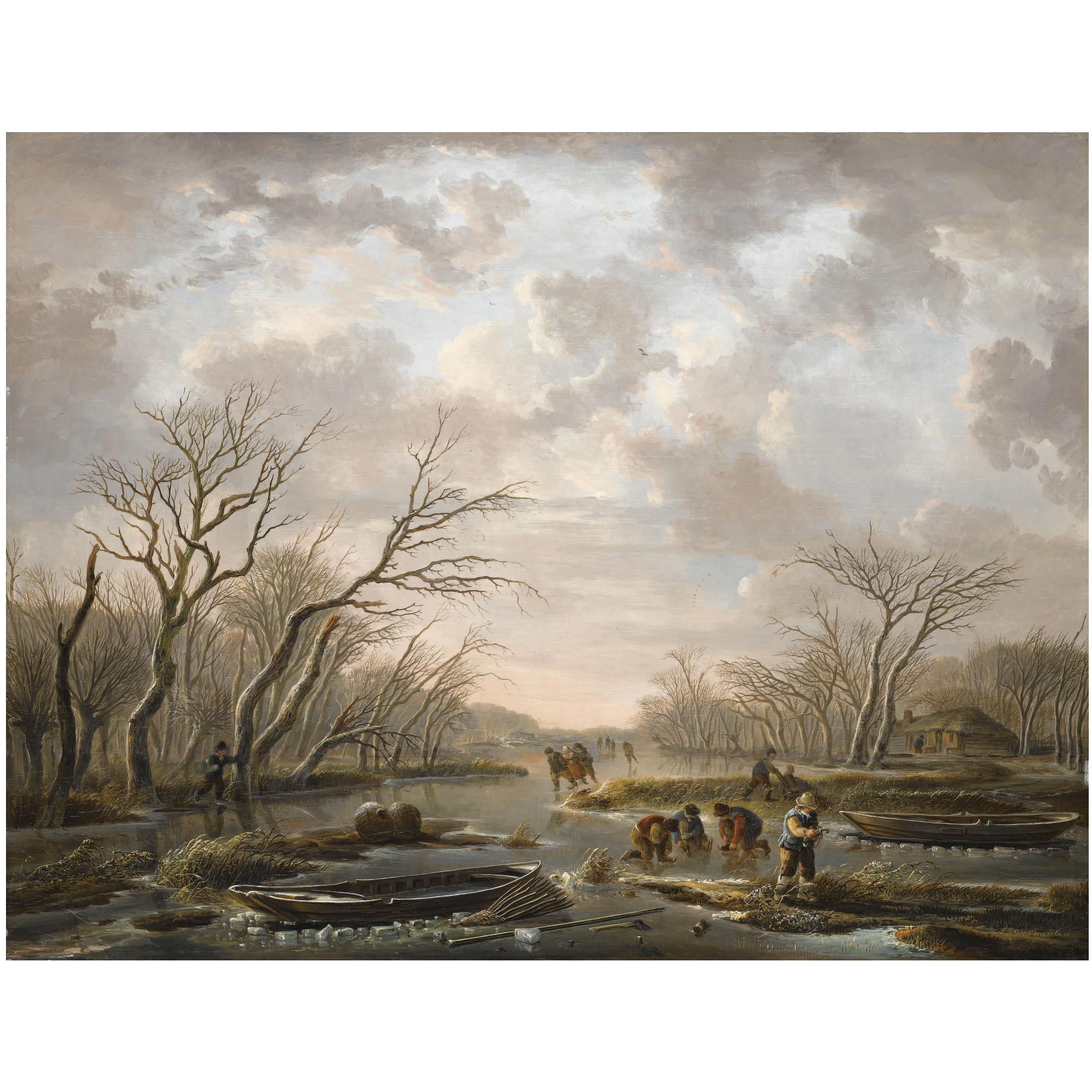 Andries Vermeulen - Winter Landscape With Skaters On A Frozen Canal