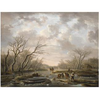 Andries Vermeulen - Winter Landscape With Skaters On A Frozen Canal
