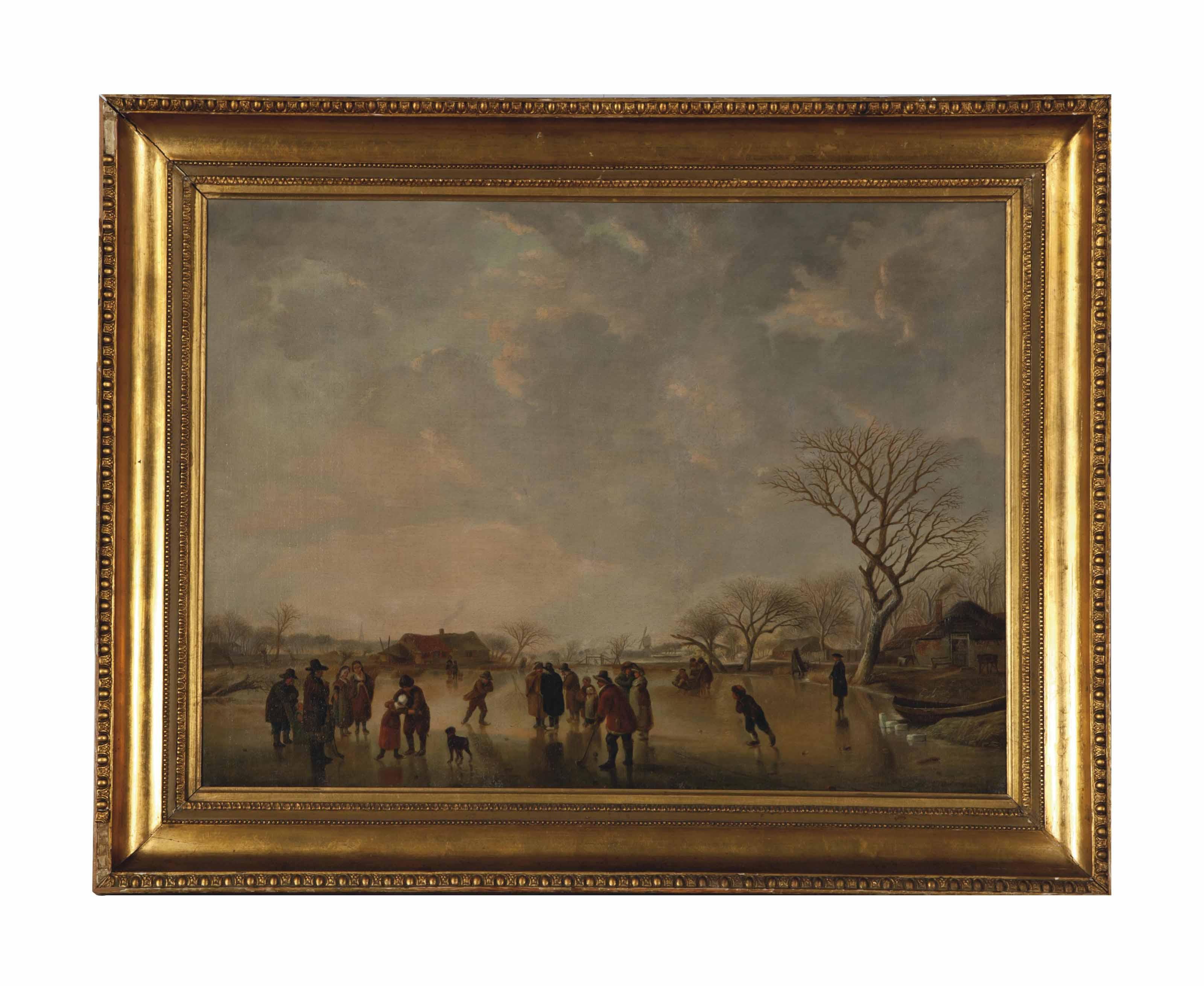 Andries Vermeulen - Winter Scene With Figures Skating On A Lake