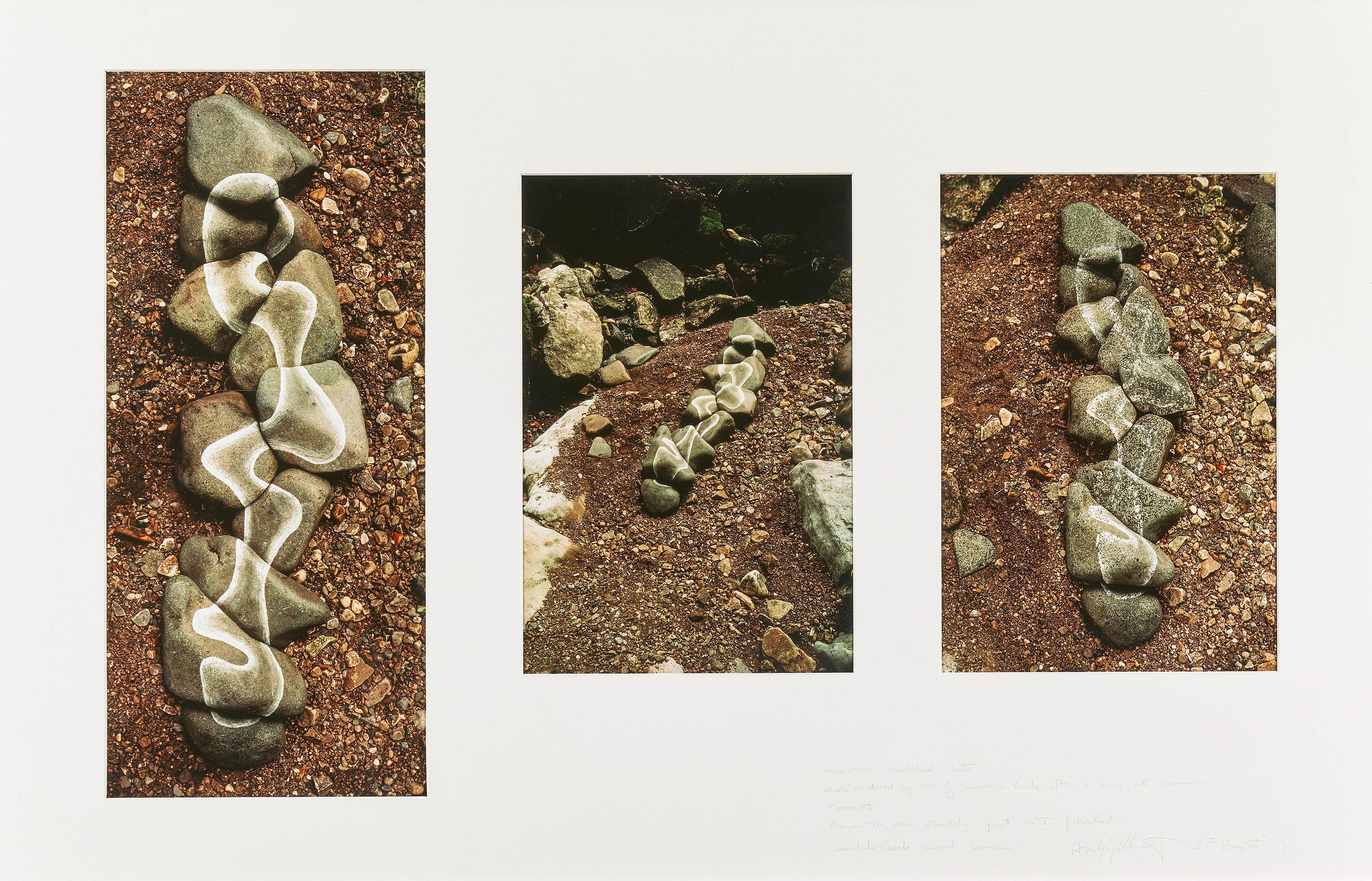 Andy Goldsworthy - River stones scratched white  made in dried-up bed of Swindale Beck after a long hot summer  over cast  began to rain steadily just as I finished