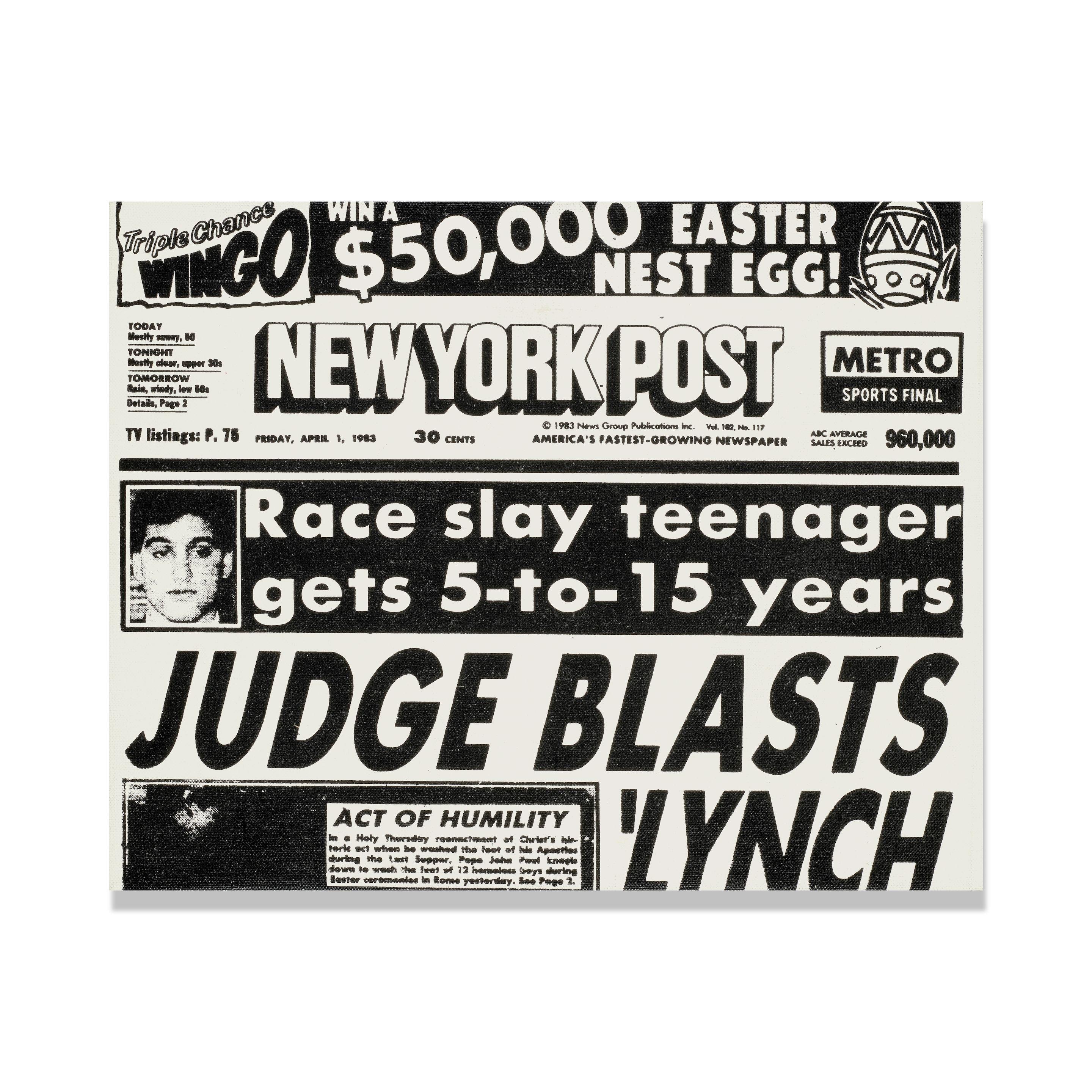 Andy Warhol - New York Post, Front Page (Judge Blasts Lynch)