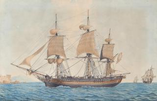 Ange-Joseph-Antoine Roux - A Bergen merchant frigate in the Mediterranean heading into Marseilles