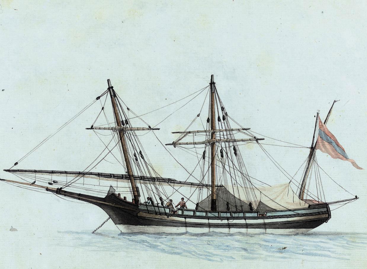 Ange-Joseph-Antoine Roux - A xebec lying at anchor in the Mediterranean (recto) (illustrated) and study of a xebec (verso)