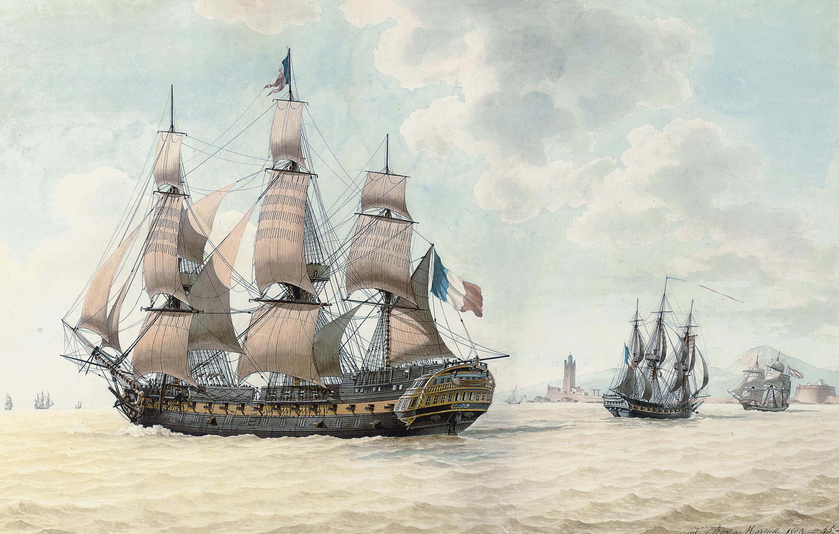 Ange-Joseph-Antoine Roux - The French \'74\' Mont Blanc and other vessels off Marseilles