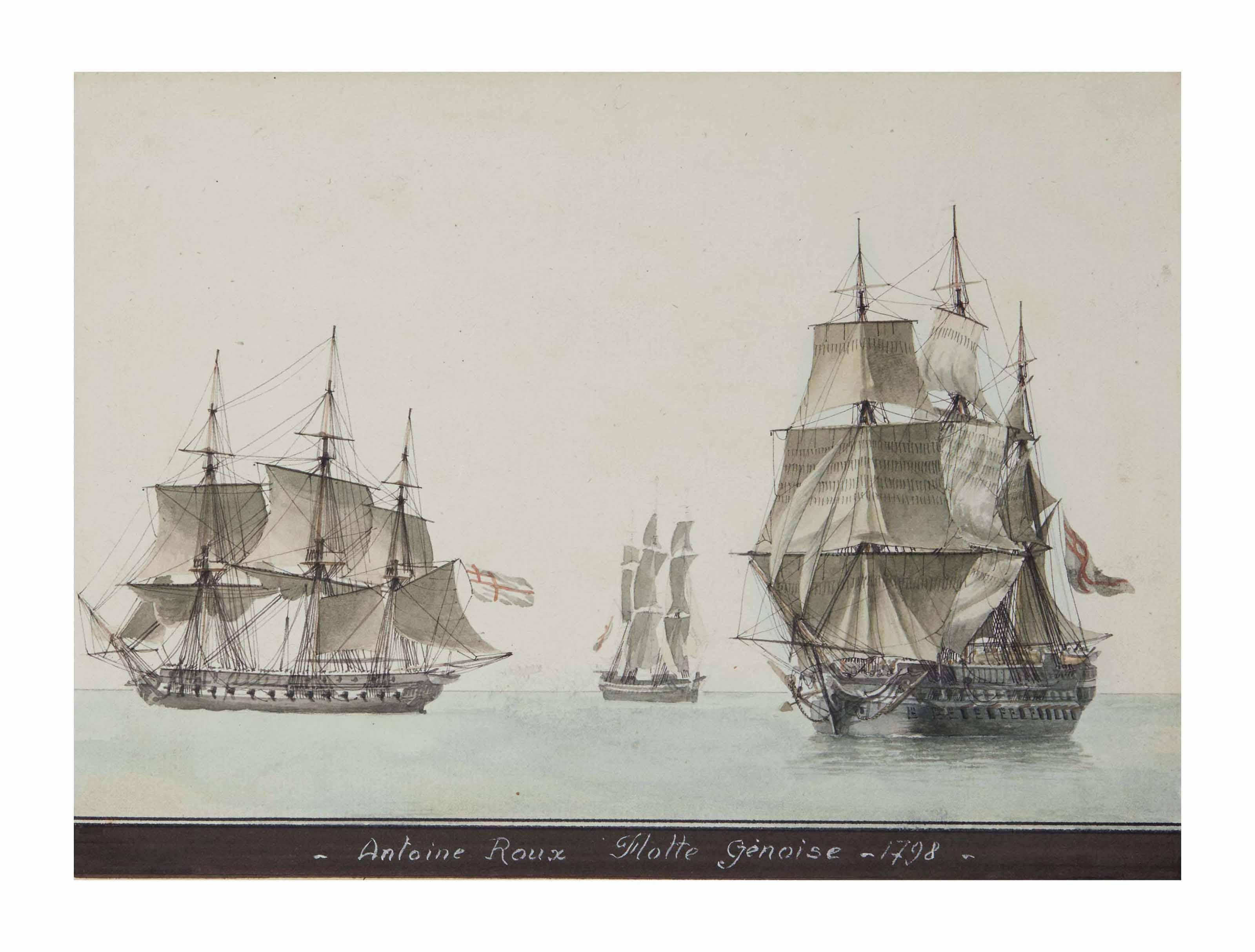 Ange-Joseph-Antoine Roux - Trois voiliers d\'une flotte génoise, vers 1798