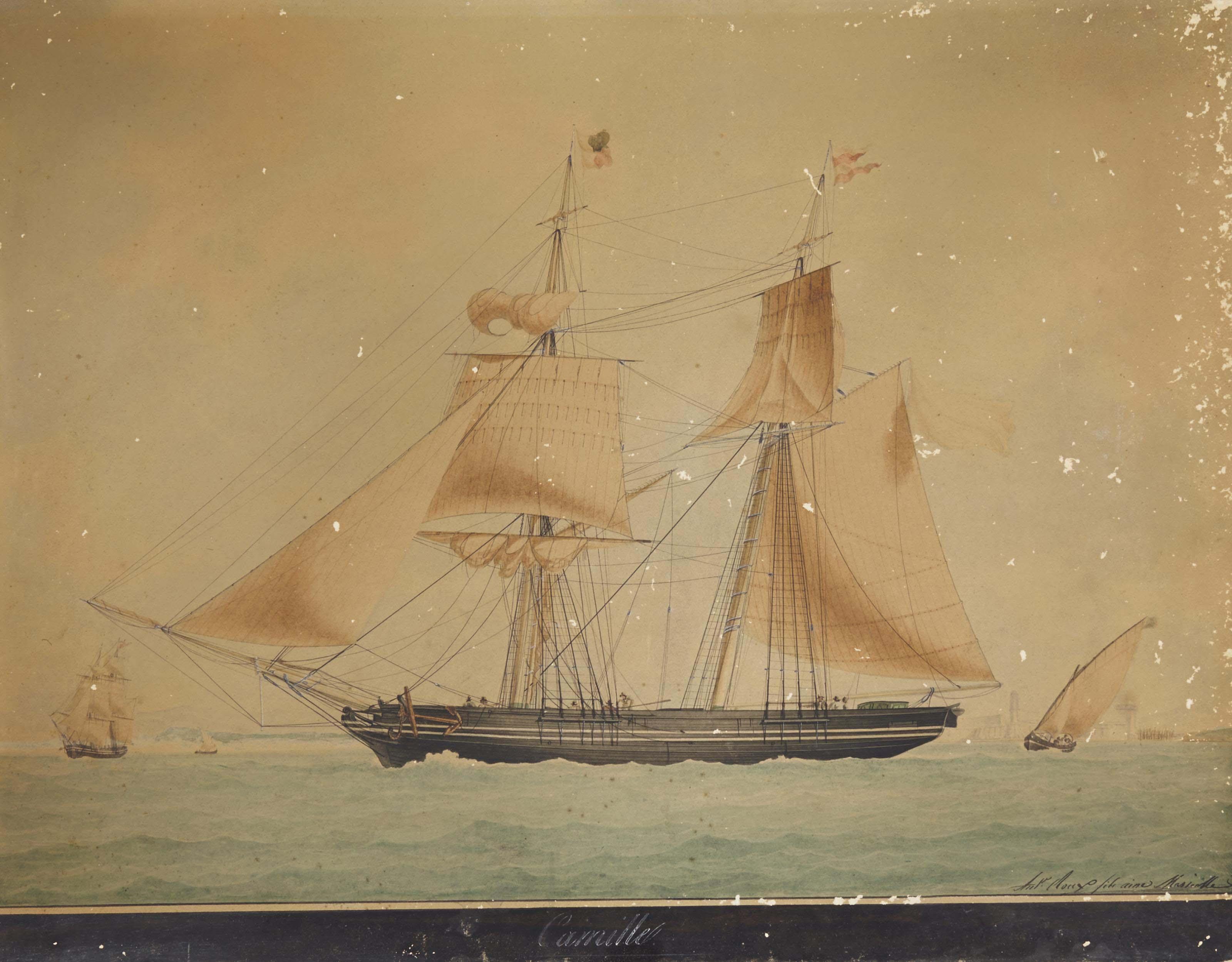 Ange-Joseph-Antoine Roux - Voilier À Deux Mâts