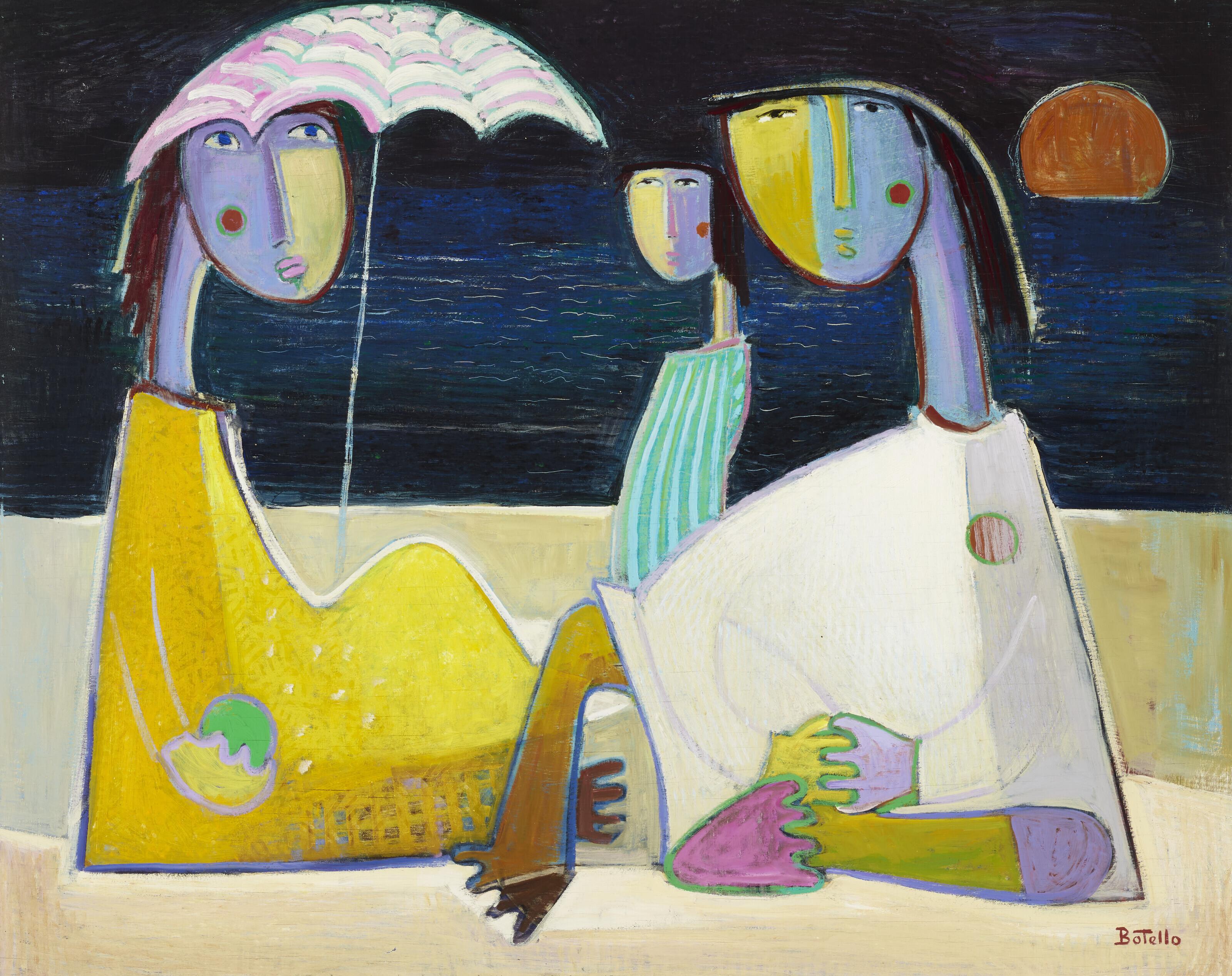 Ángel Botello - Untitled (Three Figures on Beach)