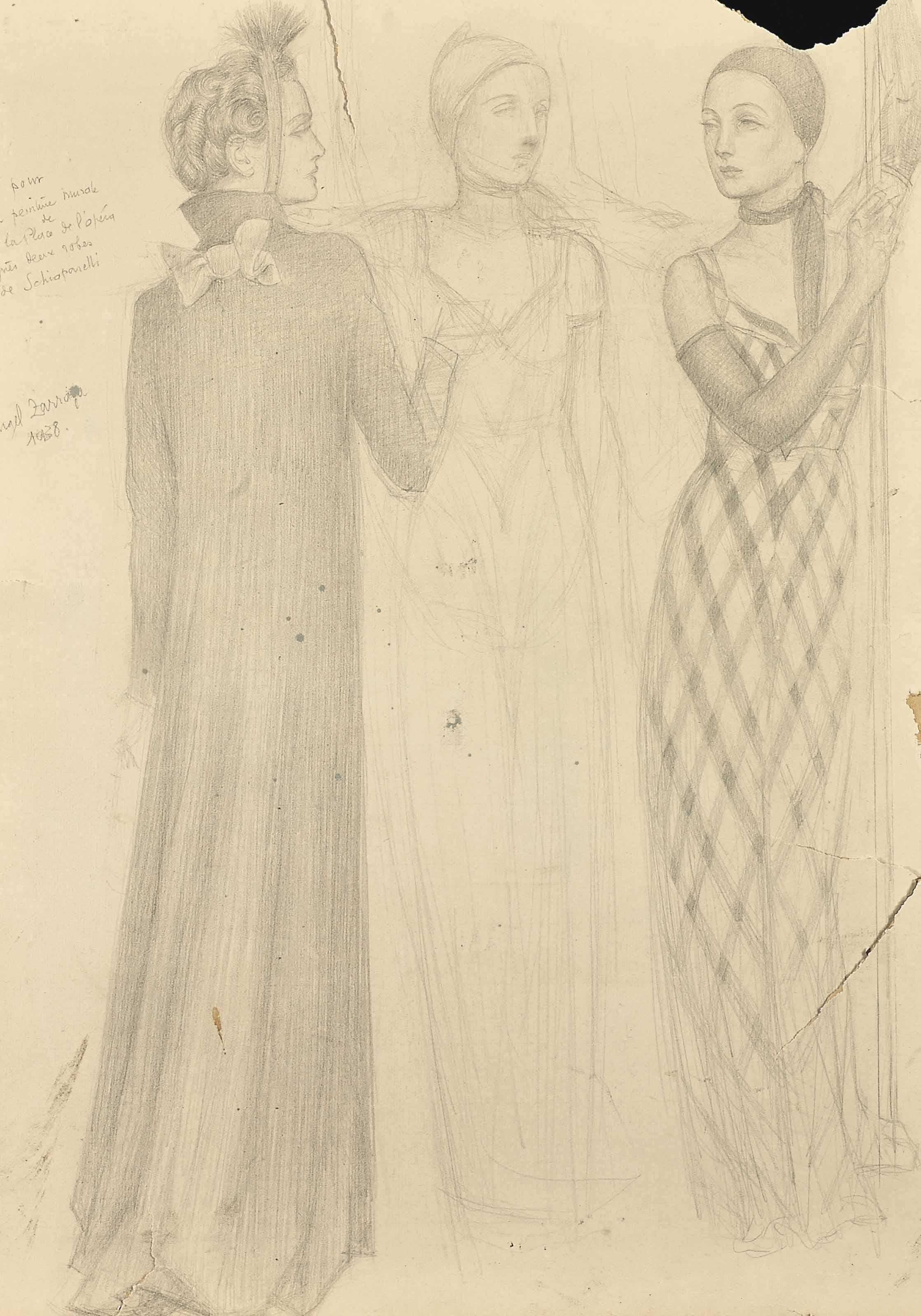 Angel Zárraga - Femmes Vêtues De Robes Schiaparelli (Etude Pour La Peinture Murale De La Maison Du Café, Place De L\'Opéra)