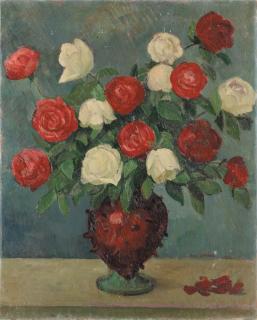 Angel Zárraga - Un bouquet de rosas blancas y rojas