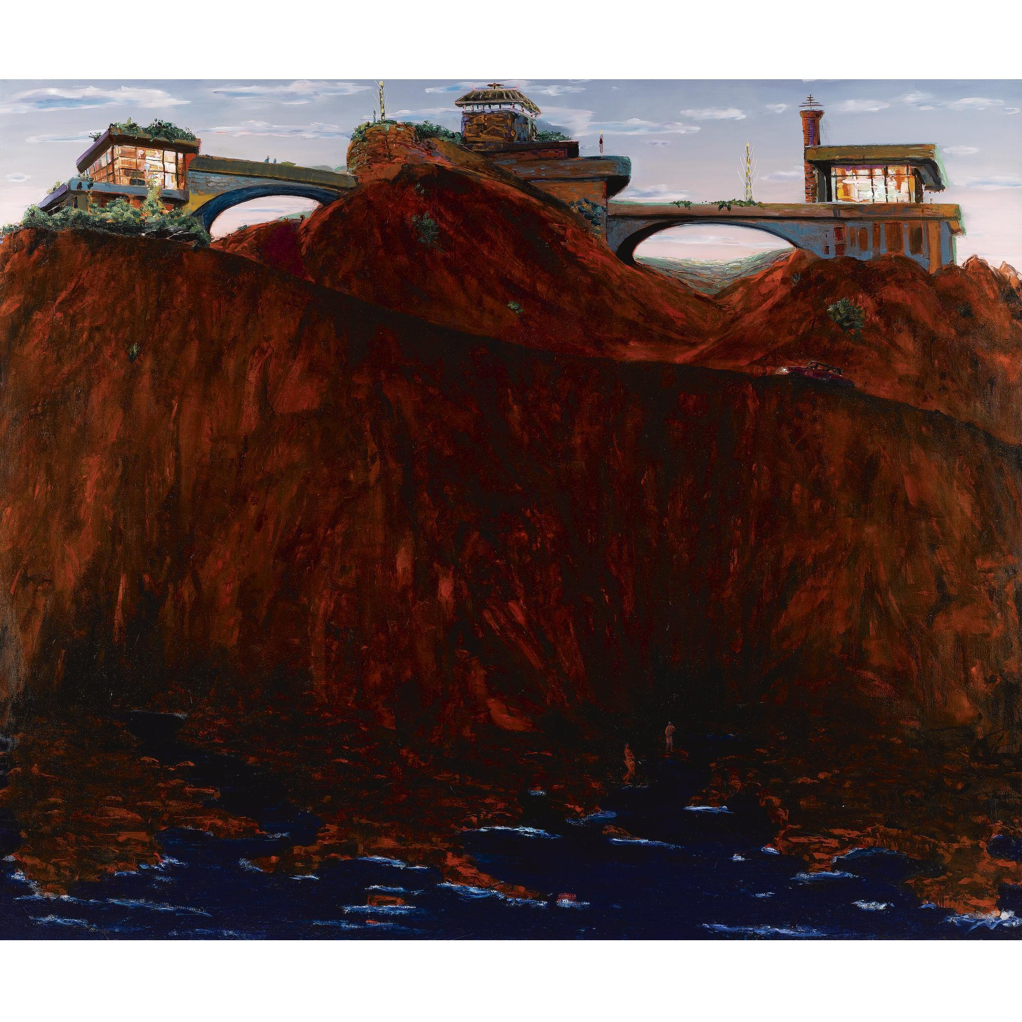 Angela Dufresne - Me And Bruce Lee And Another Famous Yet Un-Nameable Man On The Shore In Front Of An Unmade Building By Frank Lloyd Wright Called The Donahue Triptych